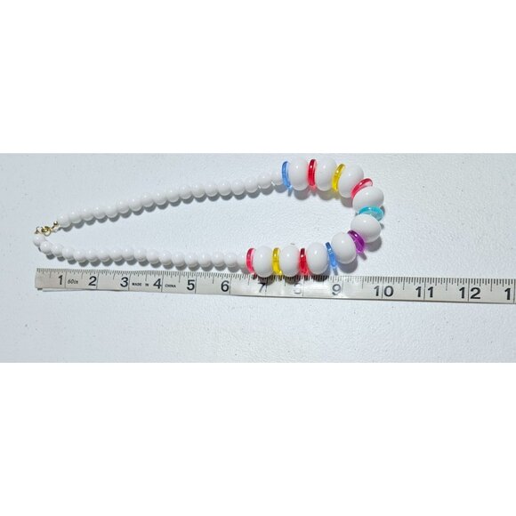 Boho Chic White Beaded Chunky Necklace Multicolored Accent Beads Whimsical Women - Picture 4 of 5